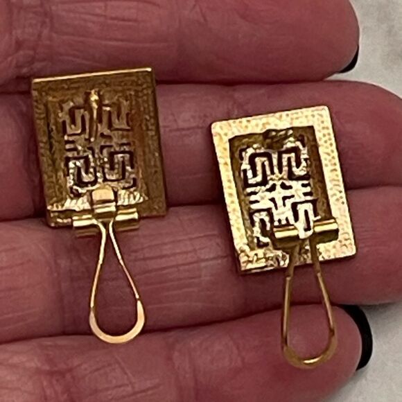 Vintage Givenchy Gold-Tone Pierced Earrings with Rhinestone Border - Picture 6 of 6